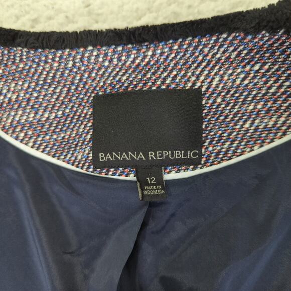 Banana Republic Blazer jacket Tweed Snap‎ Front Women's Size 12 Black with Red - Picture 7 of 8